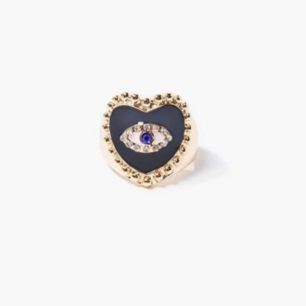 Heart Evil Eye Charm Cocktail Ring - SIZE 6 - Picture 1 of 2